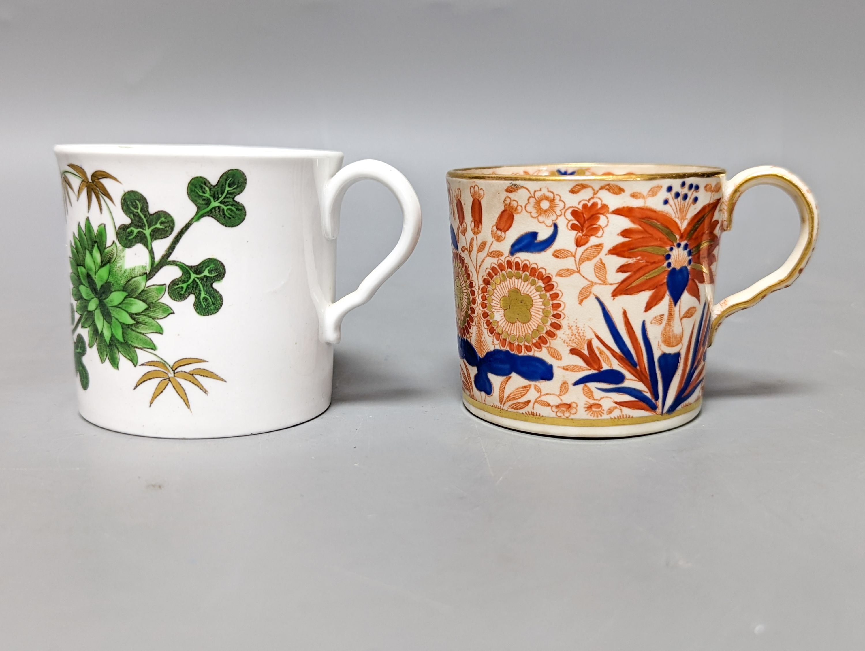 Two 18th century Chinese tea bowls, a 19th century German coffee can and saucer, a Spode coffee can and another